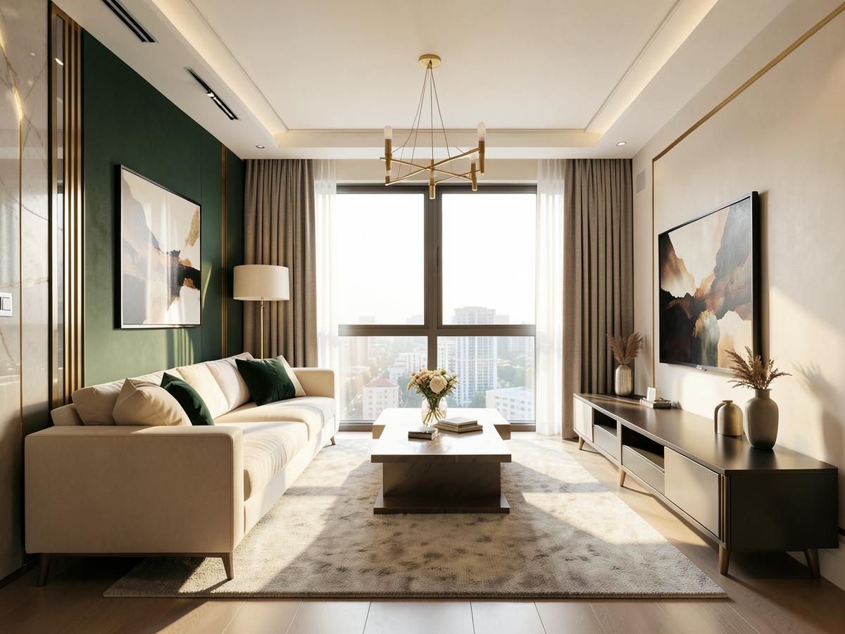 Representative living room interior of a 2 BHK apartment at Sunteck Belvedere Park, Kashimira, Mira Road
